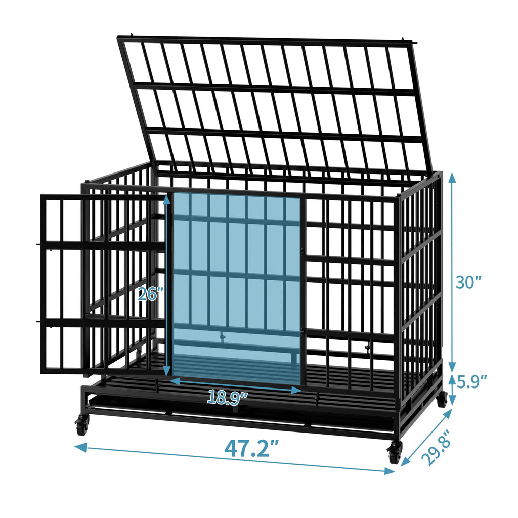 48 Inch Heavy Duty Indestructible Dog Crate with Wheels - Metal