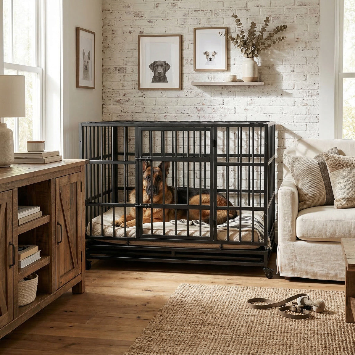 48 Inch Heavy Duty Indestructible Dog Crate with Wheels - Metal