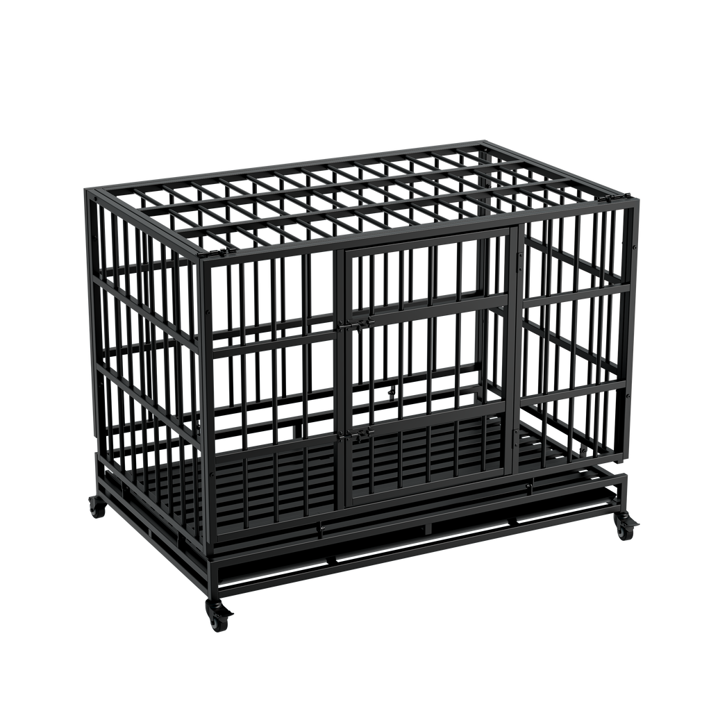 48 Inch Heavy Duty Indestructible Dog Crate with Wheels - Metal