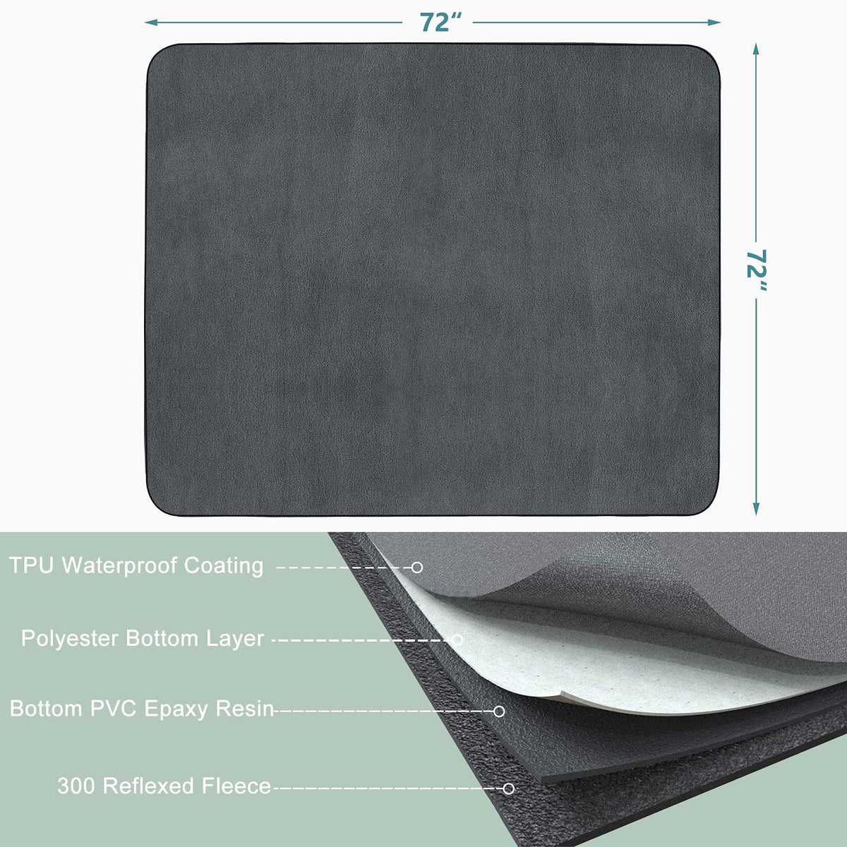 Washable Dog Pee Pad, 72 x 72 in, Reusable, Non-Slip, Extra Large