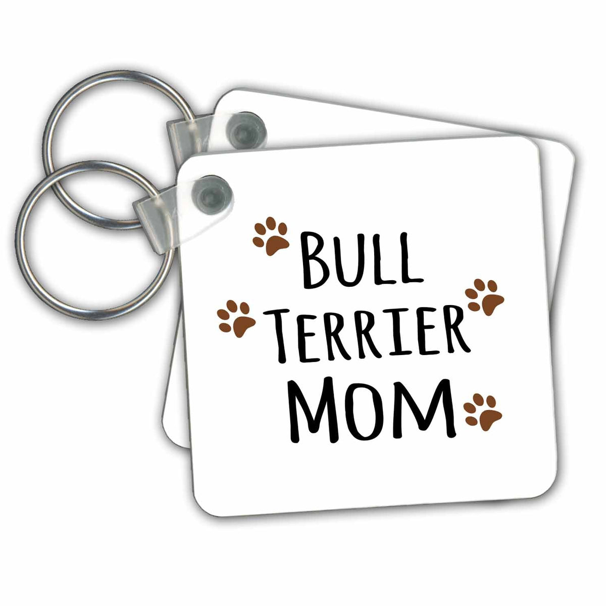 3dRose Key Chains Bull Terrier Dog Mom - Doggie by breed - brown muddy paw prints love - doggy lover - proud pet owner (kc-154087-1)