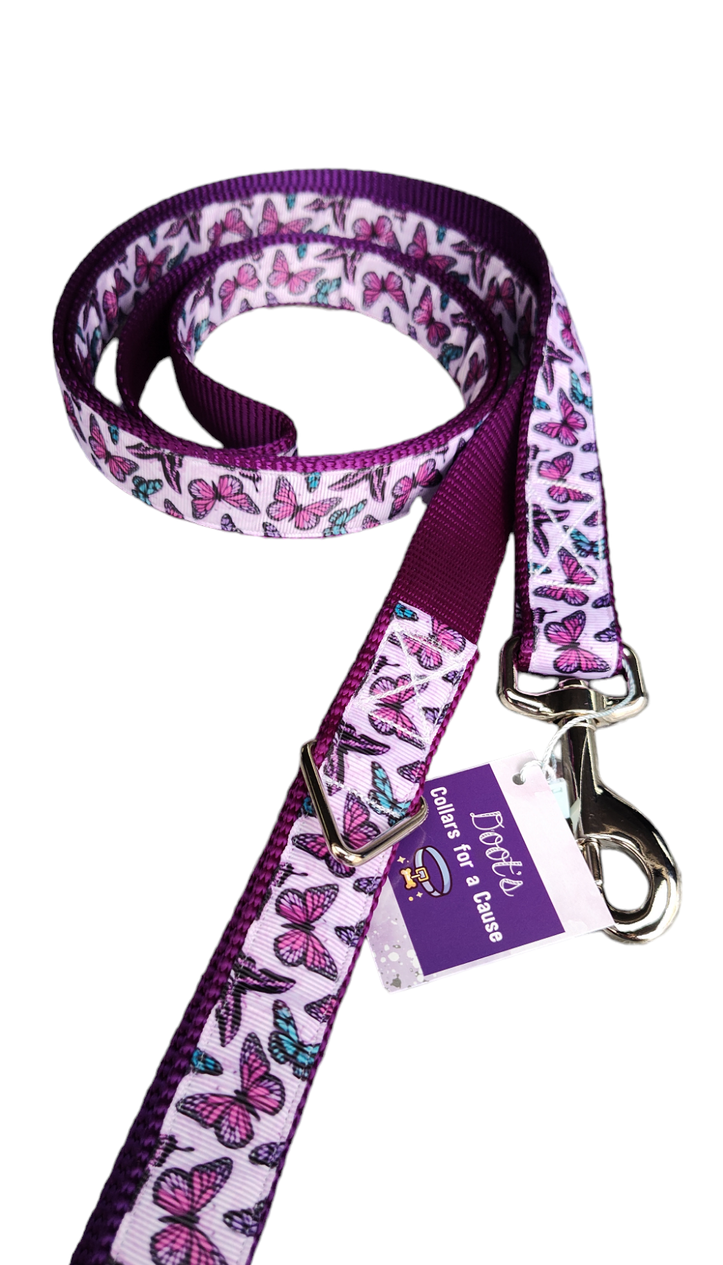 Purple Butterflies Purple Nylon Dog Collar MD, LG, XL, Leash