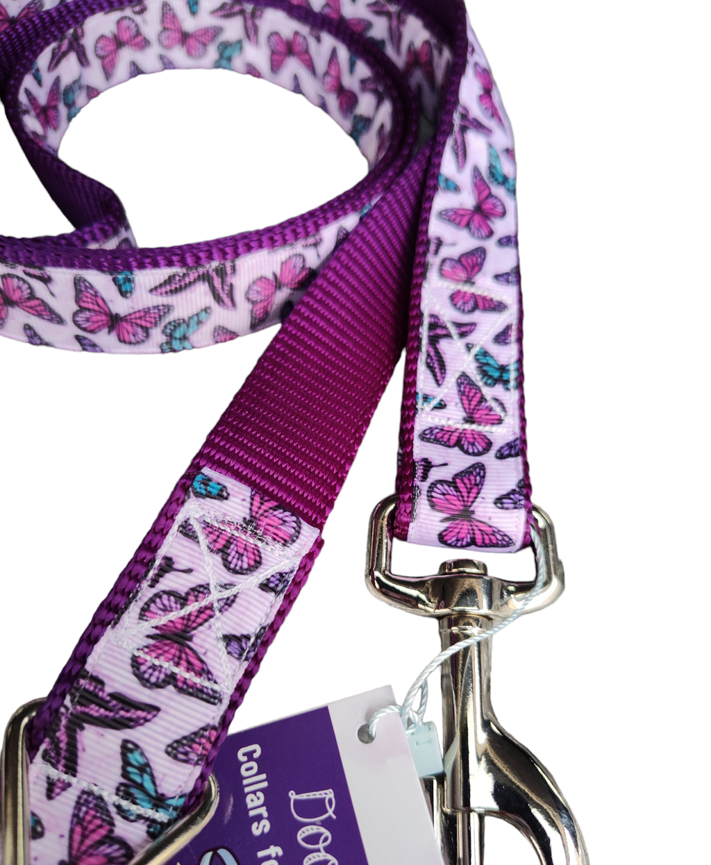 Purple Butterflies Purple Nylon Dog Collar MD, LG, XL, Leash