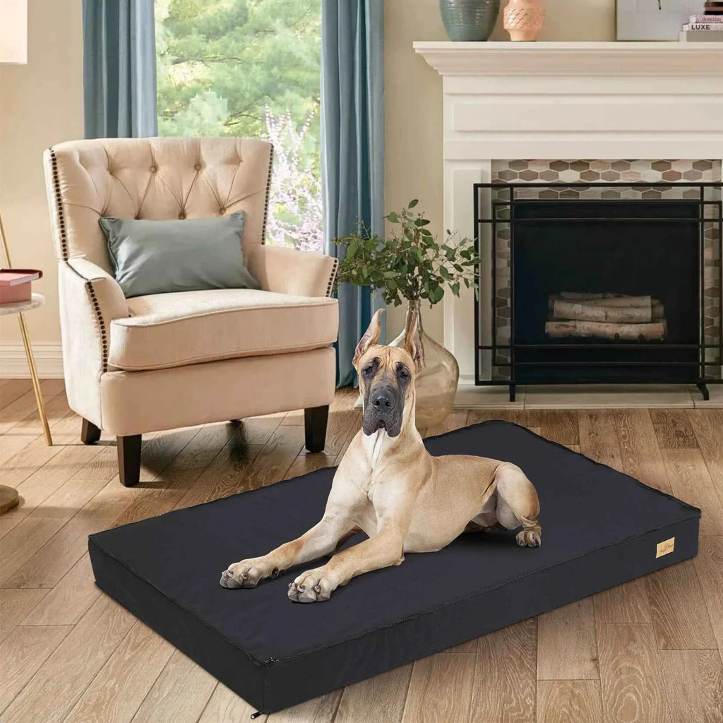 Orthopedic Dog Mattress Bed – Thick Sponge Foam Crate Cushion with Removable Washable Waterproof Cover, M/L/XL/XXL