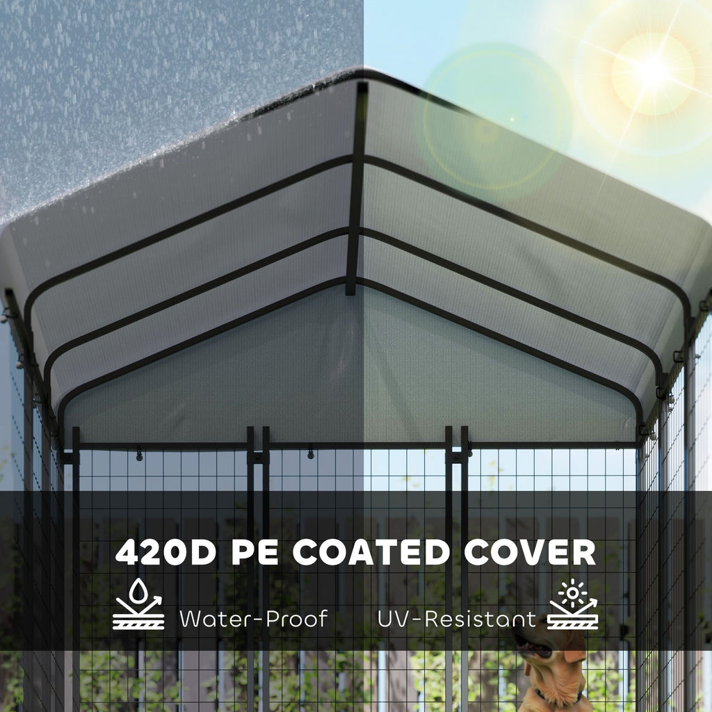 PawHut 5.9' x 5.9' x 6' Outdoor Dog Kennel with Roof, Rotating & 4-Level Adjustable Bowls