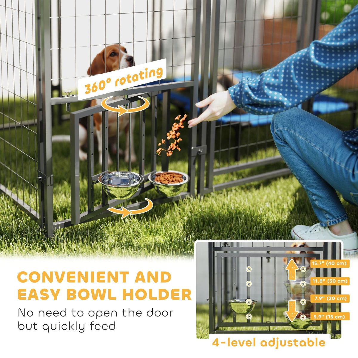 PawHut 5.9' x 5.9' x 6' Outdoor Dog Kennel with Roof, Rotating & 4-Level Adjustable Bowls