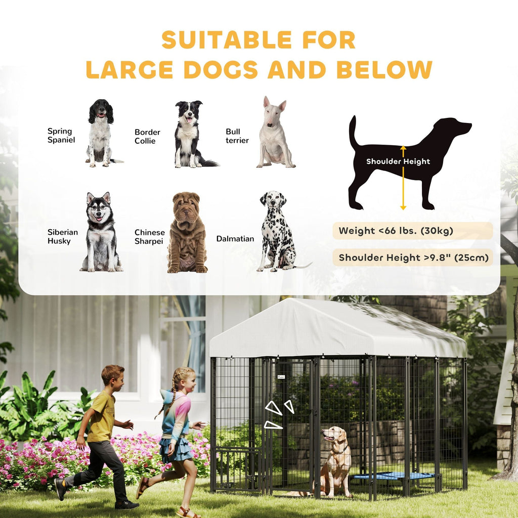 PawHut 5.9' x 5.9' x 6' Outdoor Dog Kennel with Roof, Rotating & 4-Level Adjustable Bowls