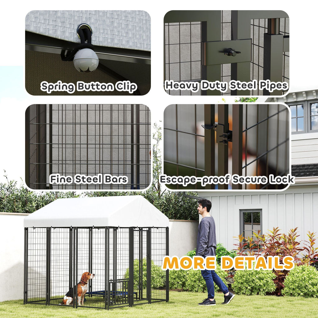 PawHut 5.9' x 5.9' x 6' Outdoor Dog Kennel with Roof, Rotating & 4-Level Adjustable Bowls
