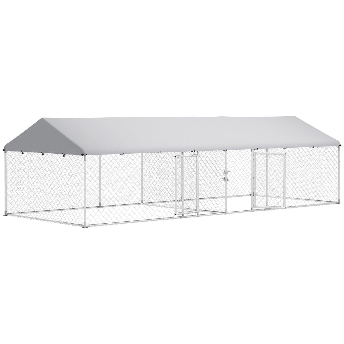 PawHut Two Room Outdoor Dog Kennel, Dog Run with Roof, Waterproof UV-Resistant Cover, Secure Lock, 19.7' x 7.5' x 5.2'