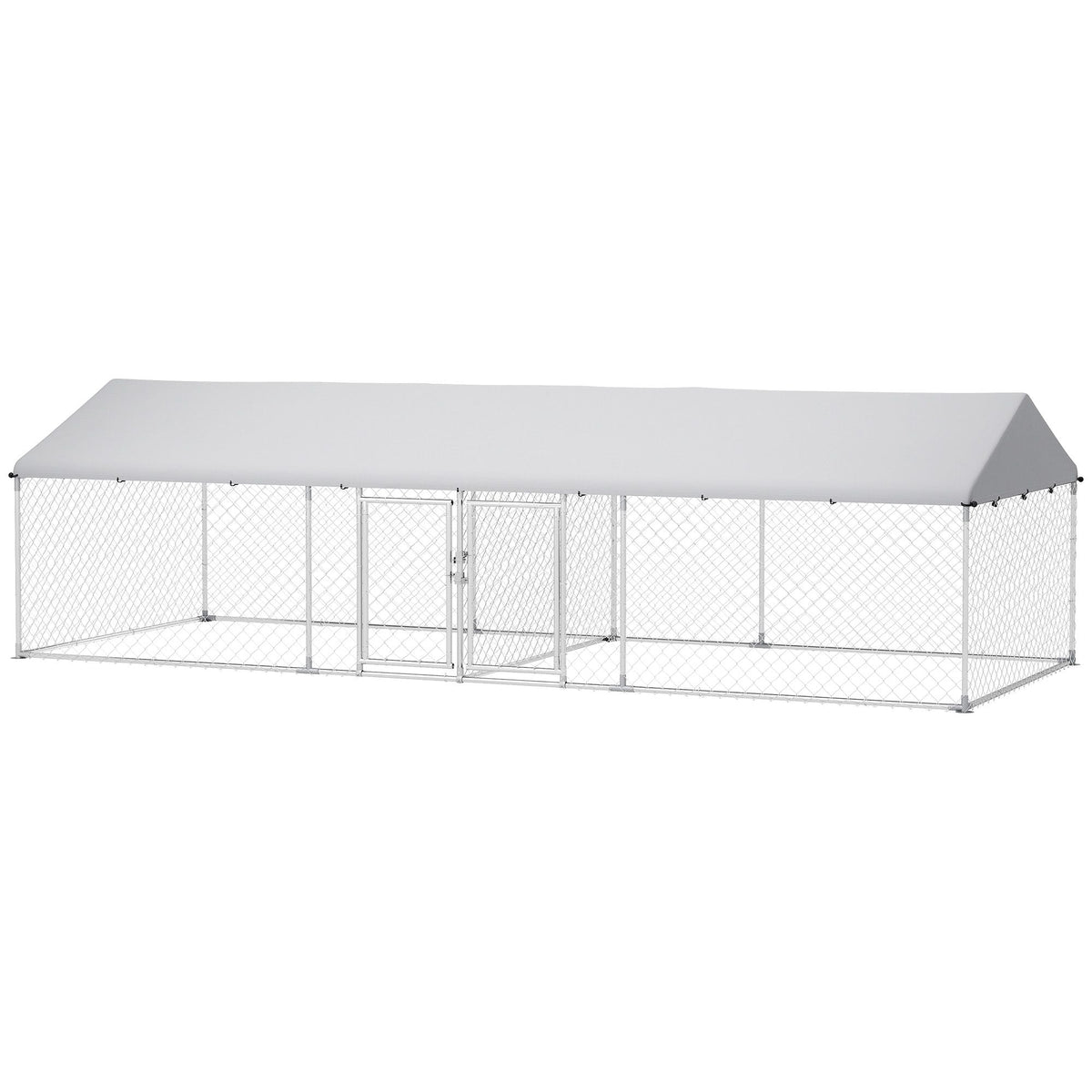 PawHut Two Room Outdoor Dog Kennel, Dog Run with Roof, Waterproof UV-Resistant Cover, Secure Lock, 19.7' x 7.5' x 5.2'