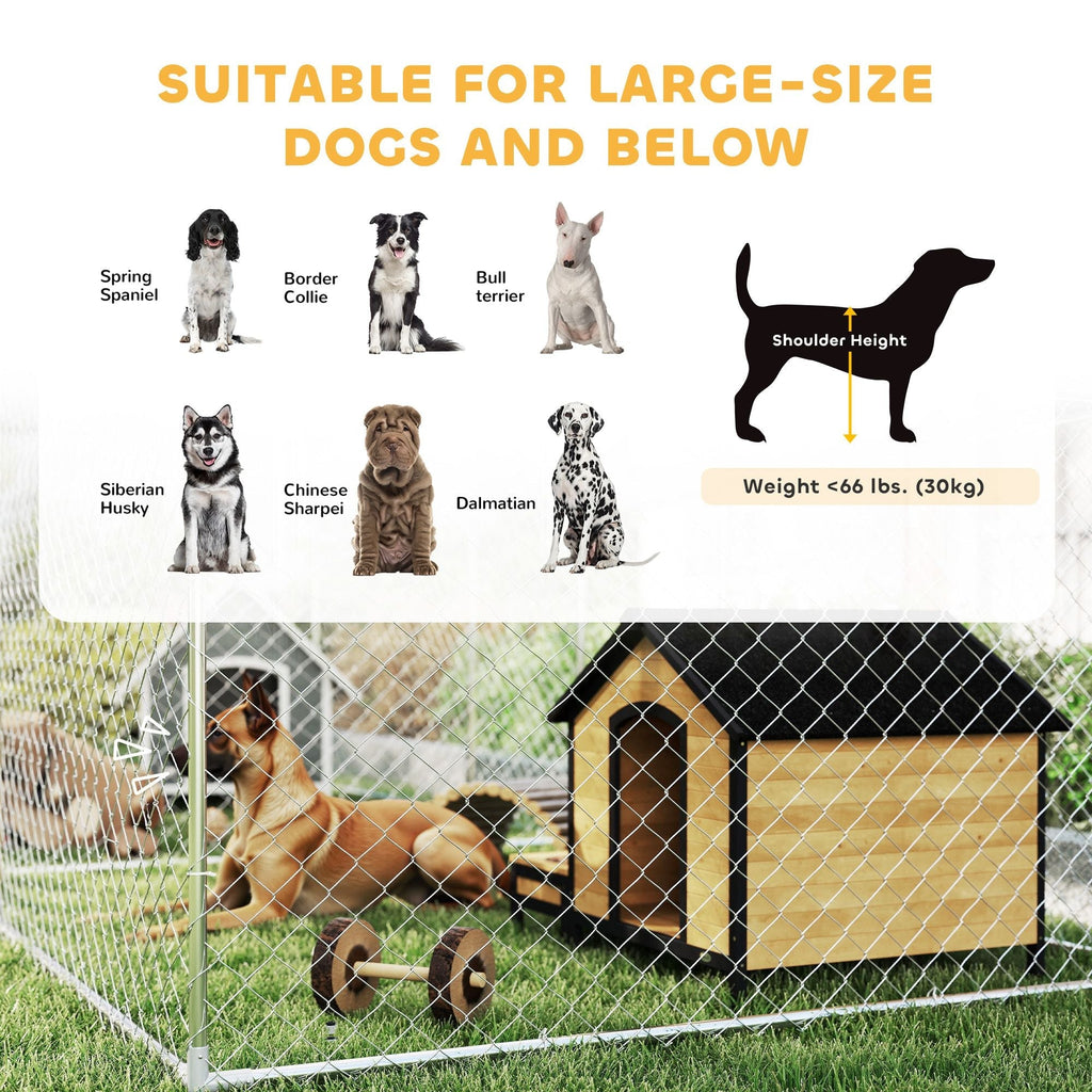 PawHut Two Room Outdoor Dog Kennel, Dog Run with Roof, Waterproof UV-Resistant Cover, Secure Lock, 19.7' x 7.5' x 5.2'