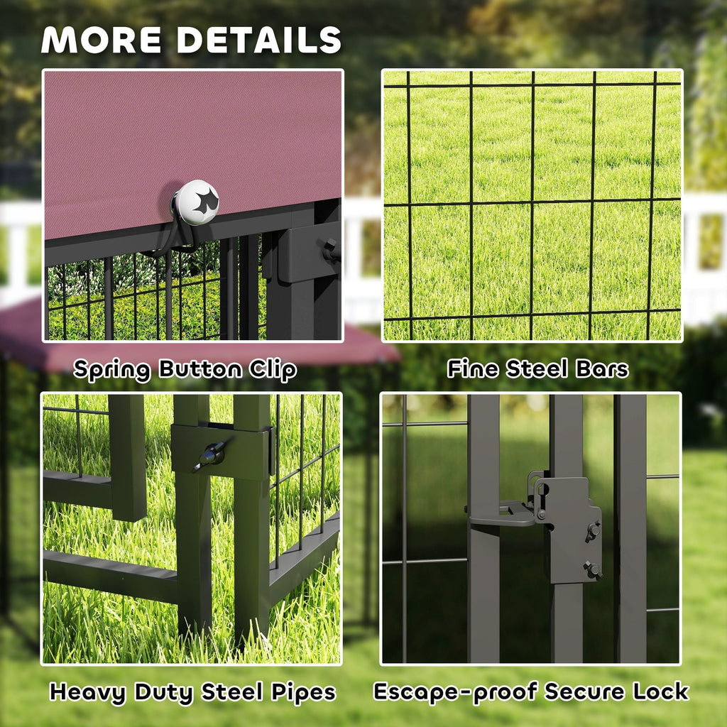 PawHut Welded Wire Outdoor Dog Kennel with 360° Rotating & 4 Levels Adjustable Bowls, Waterproof Cover, 4.6' x 4.6' x 5'